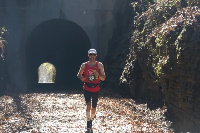 Mike Bialick running toward the Tunnel Hill tunnel