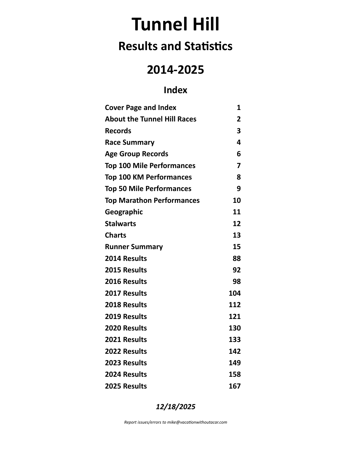 Preview of the Tunnel Hill Results and Statistics 2014-2025 PDF cover page