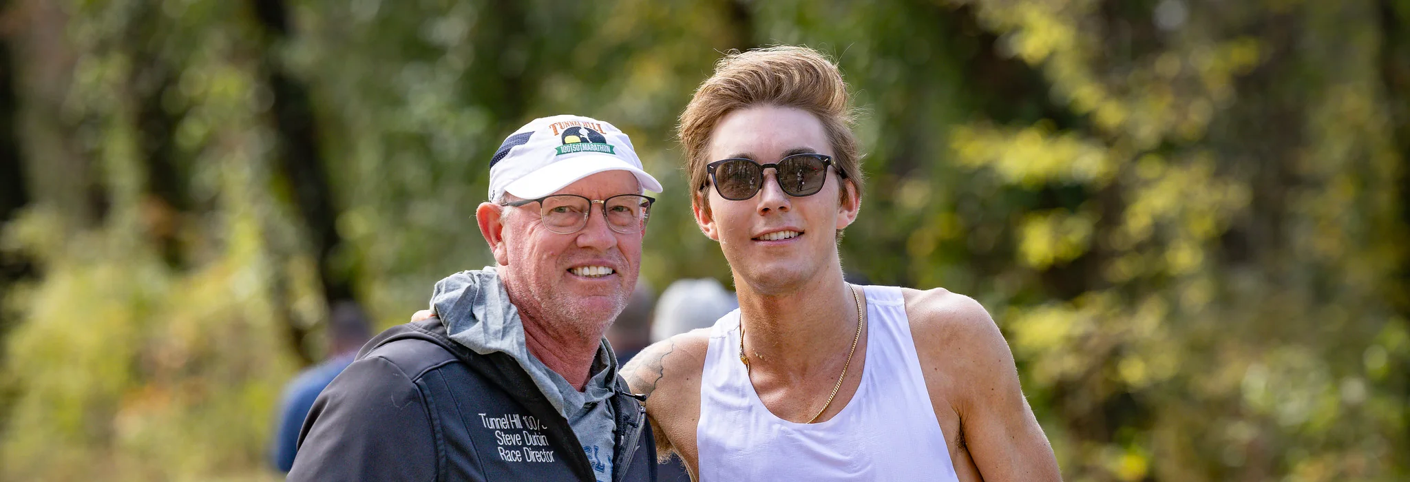 Race Director Steve Durbin with runner Charlie Lawrence after the Tunnel Hill 50 Mile